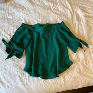 Emerald green off the shoulder blouse